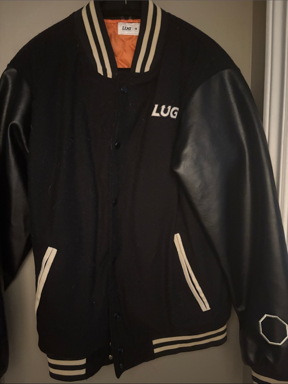 lug Black Varsity Jacket with Cream Trim